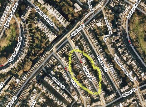 ラッセルが住んでいたフラットのあるロンドンのハスカー・ストリート：Google map